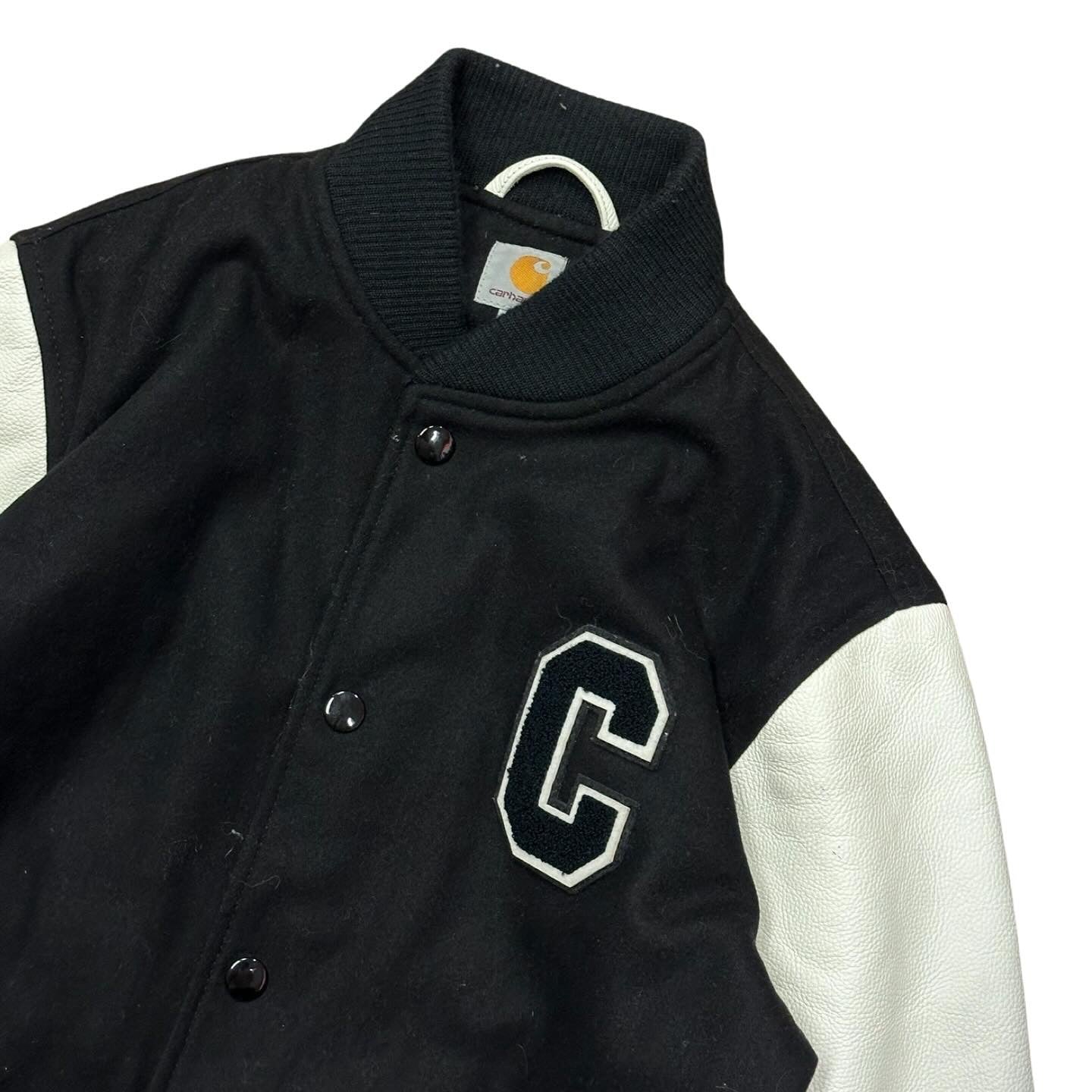 Carhartt bomber jakki S (Leður ermar, ullar body)