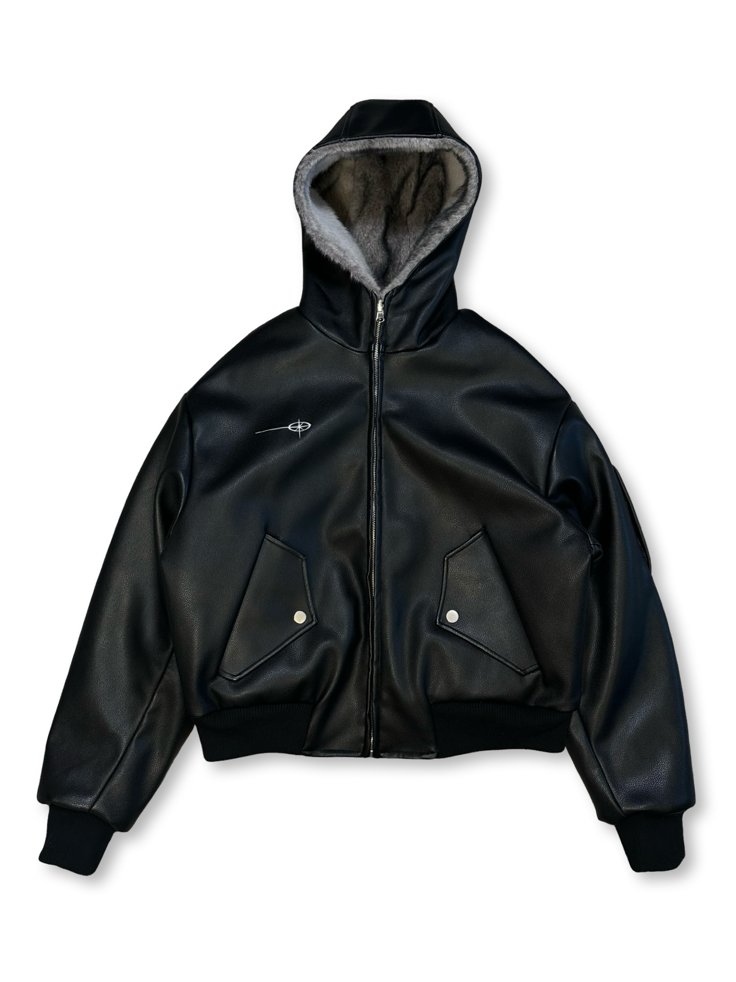 Reversible cropped Hi-NRG fur/pleður bomberjakki M