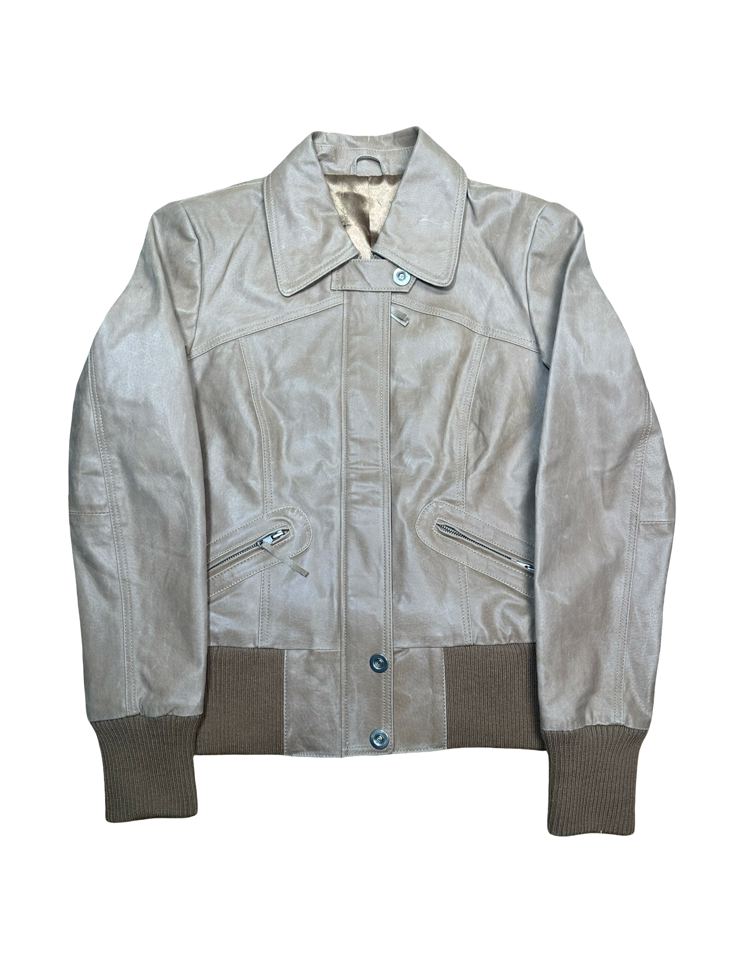 Ljósbrúnn leðurjakki S