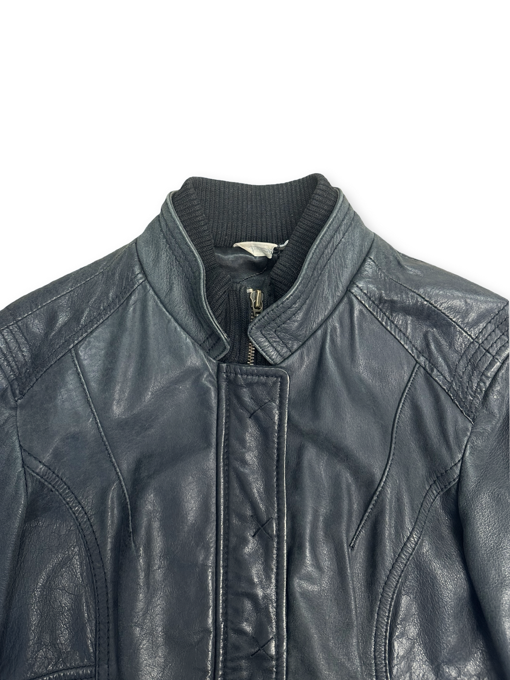 Leðurjakki dömu dreginn saman í mitti 38 (M)